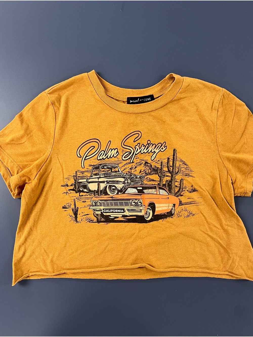 Palm Springs Graphic Crop Tee - Mustard Yellow